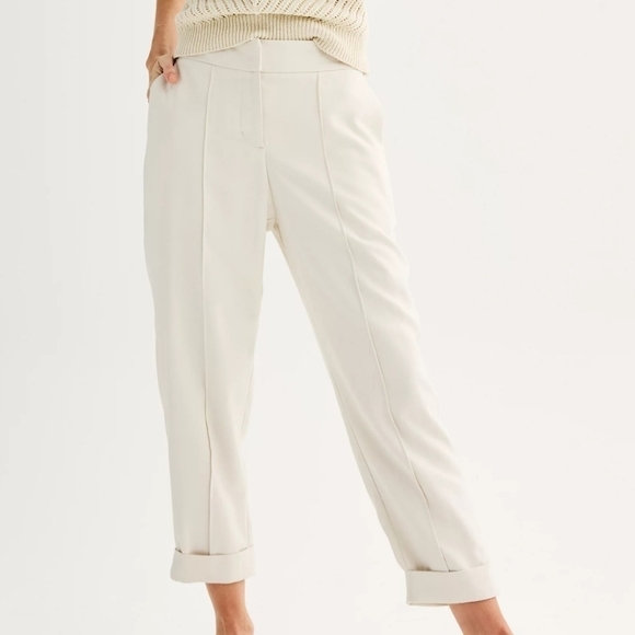 A New Day Cream Loose Fit High Waist Rolled Hem Pants - Picture 1 of 12